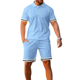 WIAOFELLAS  -  Fashionable Men's Short Sleeve Suit Button Polo Shirt Top Shorts Sports Casual Loose Versatile Two-piece Trendy Set