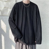 WIAOFELLAS  -  Japanese Style Long Sleeved T-shirt Spring Autumn Men's Textured Round Neck Pullover Sweatshirts Youth Foam Pleated Loose Top
