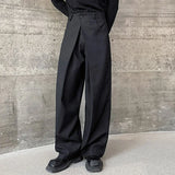 WIAOFELLAS  -  Men Pants Solid Color Button Joggers Loose Pleated Wide Leg Trousers Men Streetwear Fashion Casual Long Pants S-5XL