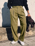 Wiaofellas  -  Streetwear Fashion Mens Suit Pants Spring Summer Casual Loose Straight Trousers Men Vintage Solid Belt-up High Waist Pants