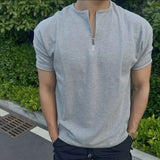 WIAOFELLAS  -  T Shirts for Men Summer New High-end Advanced Casual Simple Breathable and Versatile Half-zipper Waffle Short-sleeved T-shirt