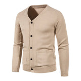 WIAOFELLAS  -  Men's V-ne Knitted Cardigan Sweater Autumn Faion Slim Fit Long Sve Busin Casual Sle Breathable Skin-friendly Soli...