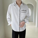 WIAOFELLAS  -  Luxury Spring Men's Long Sleeved Shirts Trendy Simple Button Up Loose Men Shirt Tops High-End Korean Japanese Mens Clothing