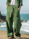 Wiaofellas  -  Spring Summer Leisure Breathable Pants Mens Seaside Beach Casual Solid Color Linen Trousers Men Fashion Lace-up Losoe Pants