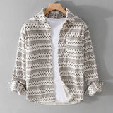 WIAOFELLAS  -  Men Print Long Sleeve Shirt Autumn Spring New Trendy Casual Corduroy Shirt