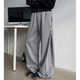 WIAOFELLAS  -  Simple Men's Sweatpants Drawstring Elastic Waist Thick Solid Color Bottom Staright Wide Leg Casual Male Pants Spring Autumn