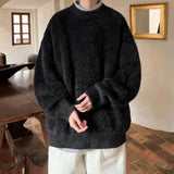 Wiaofellas  -  Fleece Sweaters Men Korean Thicken Warm Knitting Autumn Winter Loose Casual Mohair Long Sleeve Pullovers Streetwear
