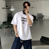 Wiaofellas  -  Men‘s Korean Loose Fit Short Sleeve T-Shirt for Spring/Summer | Graphic Print Top 100% Cotton, Breathable, Sweat-Wicking