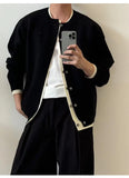 WIAOFELLAS  -  Thickened knitted cardigan fake two pieces wear simple round neck long sleeves lazy layered sweater jacket