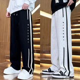 WIAOFELLAS  -  Mens Pants Printed Ribbon Pockets Pants Autumn Casual Streetwear Sports Baggy Joggers Wide Leg Pants Men's Clothing Unisex
