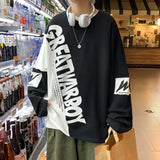 Wiaofellas  -  Black and White Sweatshirt Men Trendy Hoodless Niche Contrasting Color Boys Jacket High-end