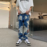 Wiaofellas  -  Hip Hop Men's Jeans New Fashion Patchs Ripped Design Loose Denim Trousers Spring Men Vintage Embroidery Mens Denim Pants Summer