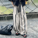 WIAOFELLAS  -  Men Striped Pants Button Oversize Joggers Casual Wide Leg Pants Men Streetwear 2025 Fashion Loose Long Trousers S-5XL