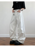 Wiaofellas  -  Men's Loose Fit Casual Pants 2026 M-5XL Plain Color Wide Leg Comfortable Blend Urban Streetwear Daily Wear Black White