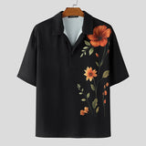 WIAOFELLAS  -  Men Shirt Flower Printing Lapel Short Sleeve Loose Summer Men Clothing Streetwear 2025 Korean Style Fashion Male Tops