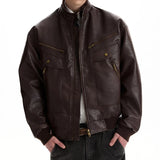 WIAOFELLAS  -  Vintage Texture PU Leather Jacket Men Spring Streetwear Fashion Mens Cropped Jacket Coat Stylish Stand Collar Leather Coats