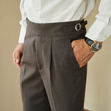 Wiaofellas  -  British Elegant Colgate Men's Belt Style Naples Trousers Business Casual Formal Suit Trousers.Straight Tube