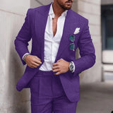 Wiaofellas  -  Linen Suits For Men Beach Wedding Slim Fit Jacket Pants 2 Piece Set Smart Casual Blazer Trouser High Quality Males Clothing