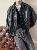 WIAOFELLAS  -  Men Fashion Lapel PU Leather Casual Biker Coat Streetwear Social Jackets Men Autumn Double Zipper Motorcycle Leather Jackets