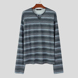 WIAOFELLAS  -  Men Striped T Shirt V Neck Long Sleeve Korean Style Male Tee Tops Streetwear Loose Fashion Casual Men Clothing S-5XL