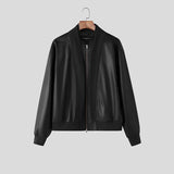 WIAOFELLAS  -  Men Jackets PU Leather Patchwork Stand Collar Long Sleeve Zipper Coats Men Streetwear Loose Punk Style Fashion Jackets