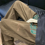 WIAOFELLAS  -  Retro Corduroy Casual Pants Men Spring Straight Loose Wide-leg Trousers Embroidery Drawstring High Street Long Pants