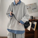Wiaofellas  -  Loose Fit Men's Hoodie Spring Striped Patchwork Shirt Collar Jacket Casual Spring Fashion Plus Size Outerwear