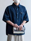 Wiaofellas  -  Retro Japanese Style Loose Men's Denim Shirt Short Sleeve Blue Jeans Outerwear Couple's Summer New Arrival Workwear