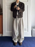 WIAOFELLAS  -  Men's Retro American Plaid A-Line Wide Leg Pants Buttoned Design Casual Trousers Autumn Season CleanFit Long Pants