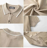 WIAOFELLAS  -  Summer New Trend Men Fashion Knit Polo Shirt Light Luxury Solid Tops American Style Short Sleeve Casual Cardigan Shirts