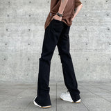 WIAOFELLAS  -  Men's Clothing Solid Color Button Zipper Pockets Hole Distressed Casual Spring Autumn Jeans Trousers Cargo Boot Cut Pants