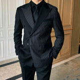 Wiaofellas  -  Double Breasted Stripe Suits For Men Wedding Groom Tuxedos 2 Pcs Pinstripe Italian Style Custom Made Male Fashion