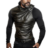 Wiaofellas  -  Fashion Casual Tops New Men T-Shirts PU T-shirt Male Summer Splicing Men's Clothing