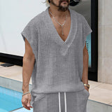 Wiaofellas  -  Men's V-Neck Sleeveless Knit Top Casual Loose Knitted Vest