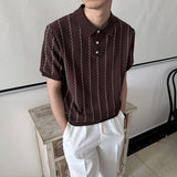 WIAOFELLAS  -  Summer New Men's Striped Knitted Short-Sleeved T-Shirt Retro Fashion Trend Casual Simple Loose Breathable Business Men's Tops
