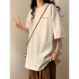 WIAOFELLAS  -  Loose-Fit Casual Versatile Half Sleeve T-Shirt Men Women's Summer Polyester Crew Neck Short Sleeve Simple Letter Printed Top