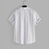 Wiaofellas  -  Men's Retro Striped Short Sleeve Shirt Summer Lightweight Loose Fit Casual Shirts Youth Streetwear Breathable Top