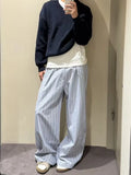 WIAOFELLAS  -  American Retro Striped Loose Wide Leg Pants Men Women Casual Straight Leg Floor Length Trousers Comfortable Draped Feel