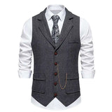 WIAOFELLAS  -  Coffee Lapel Men's British Retro Vest Slim Loose Literary Solid Color Versatile Cardigan Top