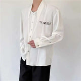 WIAOFELLAS  -  Fashion Men's Solid Color Patchwork Metals Design Casual Shirts Trendy Stand Collar Long Sleeves Blouses Male Summer