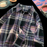 WIAOFELLAS  -  Autumn Oversized Plaid Shirt Retro Long Sleeve Single-breasted Cardigan Loose Fit Turn-down Collar Shirt Men Women Blouse