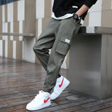 Wiaofellas  -  Cargo Pants Men Streetwear Hip Hop Pants Elastic waist Harem Ankle length Trousers Black Army green Harajuku Loose Casual Pocket