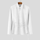 WIAOFELLAS  -  Men Shirt Solid Lapel Long Sleeve Lace Up Casual Men Clothing Loose Streewear Fashion Leisure Tops Male Shirts S-5XL