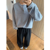 WIAOFELLAS  -  Spring Long Sleeved T-shirt Men Fashion Button White Casual T Shirt Men Streetwear Korean Loose Pleated T Shirt Mens Top M-2XL