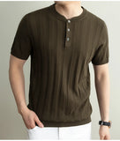 Wiaofellas  -  Brand Laisel Linen Knitted T-shirt Men's Short Sleeved Slim Casual Business Polo Shirts Round Neck Social Versatile Base T-shirt