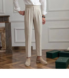 WIAOFELLAS  -  High Waist Men Dress Pants Trousers Spring Autumn New British Style Straight Slim Fit Suit Pant Solid Casual Fashion Men Clothes