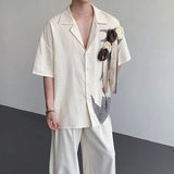 WIAOFELLAS  -  Trendy Men's Spliced 3D Flower Ribbon Design Loose Shirts Fashion Casual Short Sleeves Lapel Tops Male Summer
