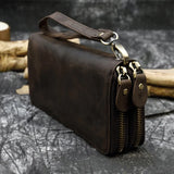 WIAOFELLAS  -  Men Double zipper crazy horse leather long wallet 24 card holder Big Zip around genuine leather clutch purse phone coin pocket