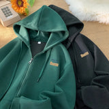 WIAOFELLAS  -  Dark Green Hooded Cardigan Sweatshirt Autumn Men Heavyweight Trend Daily Hoodie Sweatshirt Large Size Loose Zipper Hoodie Coat