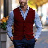 Wiaofellas  -  Daily Casual V Neck Knitted Vests Mens Fashionable Solid Color Slim Fit Tank Tops Men Autumn Outdoor Knitting Camisole